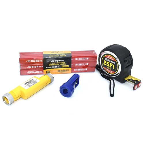 Carpenter Tools Kit - 25ft Tape Measure, Carpenter Pencil, Sharpener, Pencil/Crayon Holder - W04