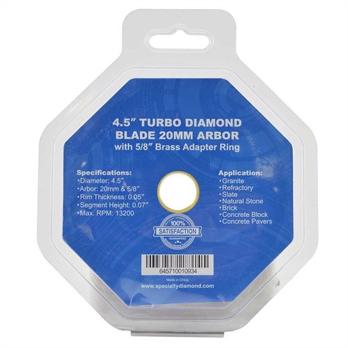 (TMT Only)  4.5" Turbo Diamond Blade  20mm (0.78") Arbor with 5/8" Brass Adapter Ring - 2/Pk
 - W03
