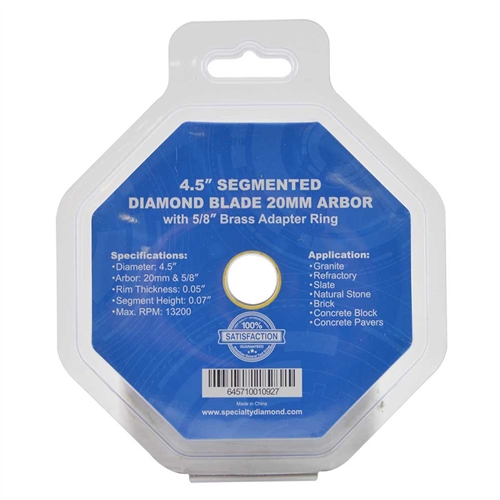 (TMT Only)  4.5" Segmented Diamond Blade  20mm (0.78") Arbor with 5/8" Brass Adapter Ring - 2/Pk
 - W03