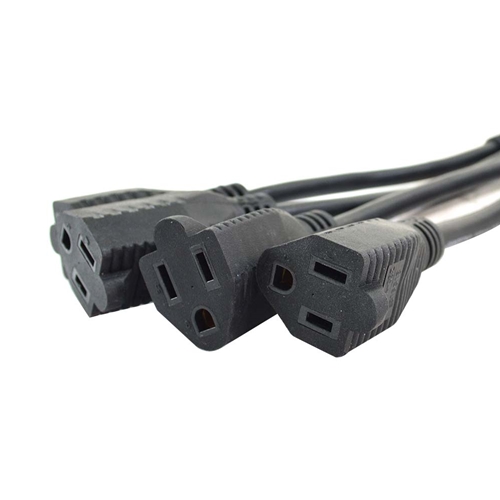 1-to-4 Power Cord Splitter Cable -18" Inches - Black - 16 Gauge - W03