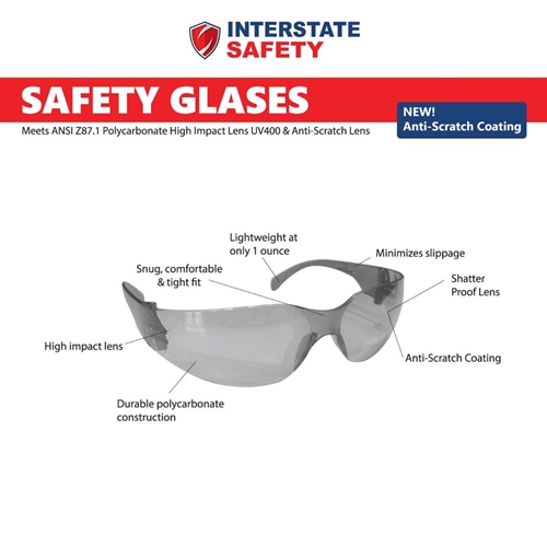 Frameless Safety Glasses with Scratch-Resistant Coating - Smoke (Single Pair) - W02