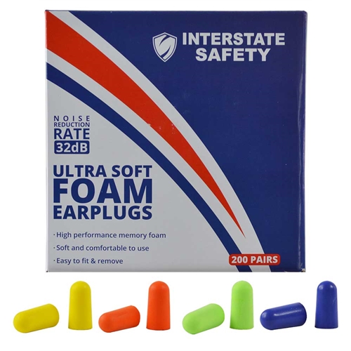 Ultra Soft Foam Earplugs, 200 Pairs/BOX 32dB NRR - 4 Assorted Colors -Orange/Yellow/Green/Blue - W02
