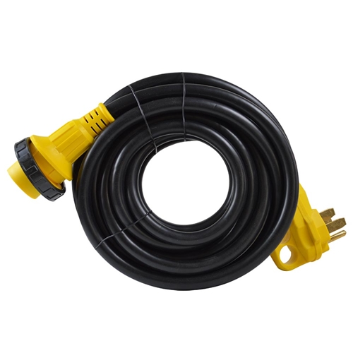RV Adapter 25 ft  STW 10AWG/3 - 50A Male (14-50P) to 30A Locking (L5-30R)  Locking W/LED  - W02