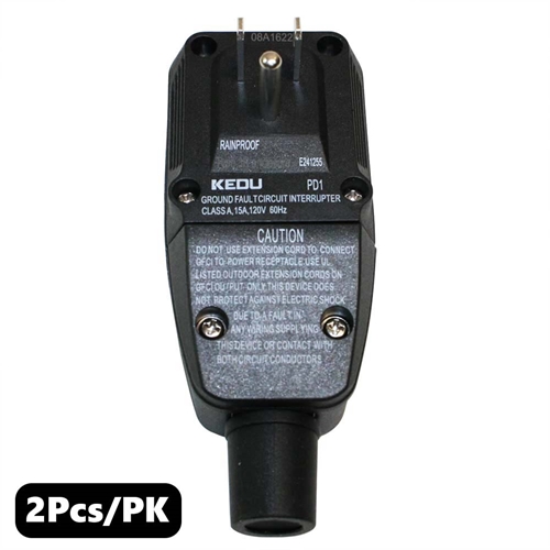 (TMT Only) GFCI Plug Standard 15 Amp Nema 5-15P w/ AWG 12" Single Tap Cord -2PK - W04
