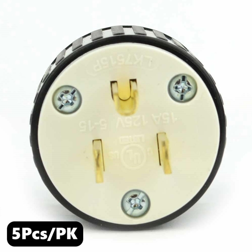 (TMT Only) 15A-125V 3-Blade NEMA 5-15P Straight Electrical Plug - 5Pk - W02