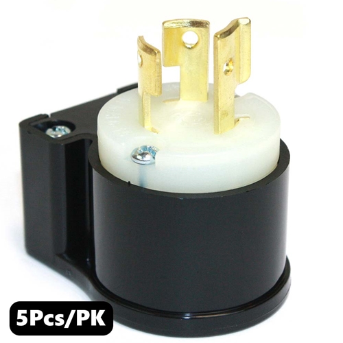 (TMT Only) 15A-250V 3-Blade NEMA L6-15P Twist Lock Industrial Angle Electrical Plug - 5Pk - W02