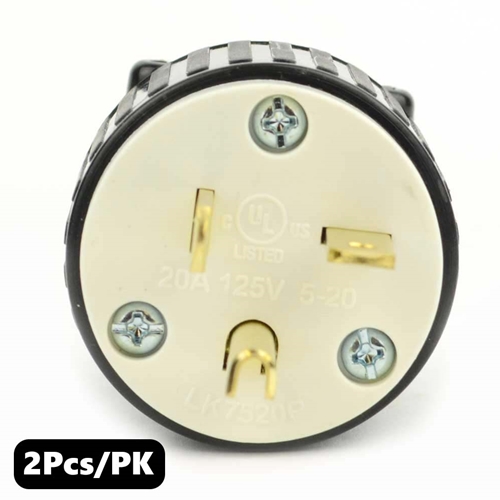 (TMT Only) 20A-125V 3-Blade NEMA 5-20P Straight Electrical Plug - 2Pk - W02