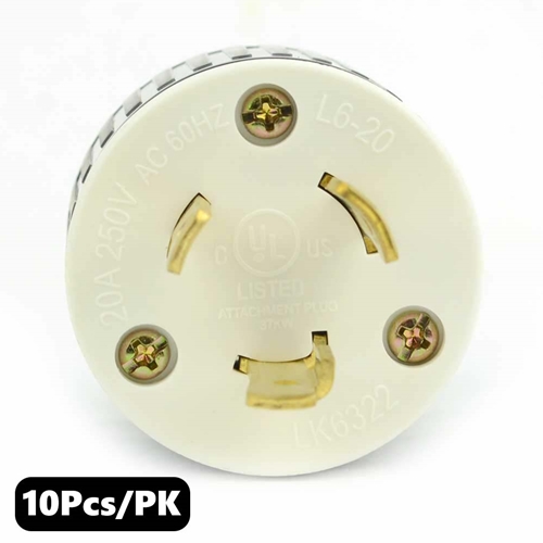 (TMT Only) 20A-250V  3-Blade NEMA L6-20P Twist Lock Electrical Plug - 10Pk - W02