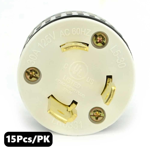 (TMT Only) 30A-125V 3-Blade NEMA L5-30P Twist Lock Electrical Plug - 15Pk - W02