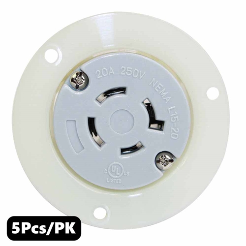 (TMT Only) Twist Lock Receptacle Flange 3-Pole 4-Wire 20A 250V NEMA L15-20R - 5PK - W02