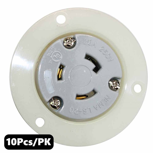 (TMT Only) Twist Lock Receptacle Flange 2-Pole 3-Wire 20A 250V NEMA L6-20R - 10PK - W02
