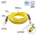 3/8" 25 ft Yellow Hybrid Polymer Hose With 1/4" Brass Industrial 6-Ball Coupler & Steel Plug - W06