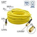 1/4" 50 ft Yellow Hybrid Polymer Hose With 1/4" Brass Industrial 6-Ball Coupler & Steel Plug - W06