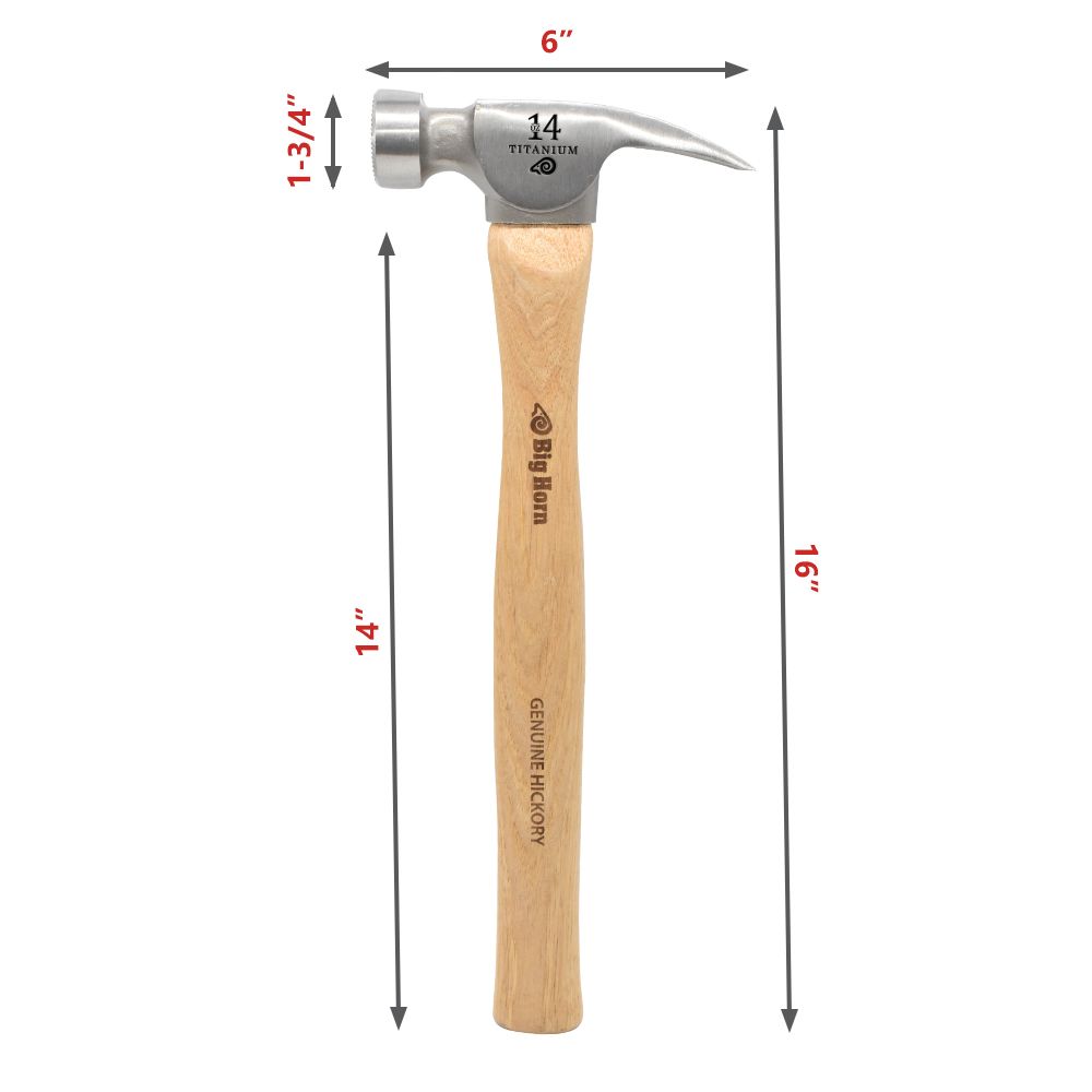 14 Oz Tiger Titanium Hammer With Straight Hickory Handle