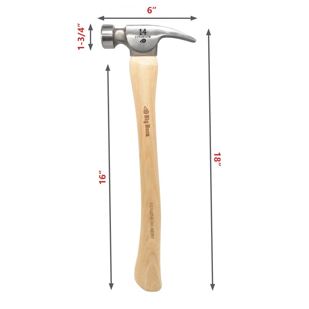 14 Oz Tiger Titanium Hammer With Curved Hickory Handle