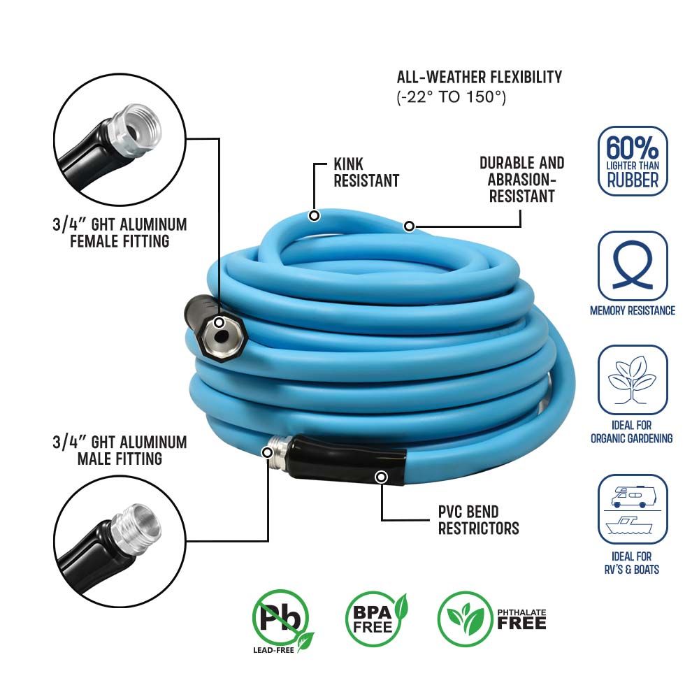 5/8" x 50FT Drinking Water Safe Hybrid Polymer Garden Hose