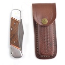 5" Wood Handle Pocket Knife w Brown Leather Case - W03