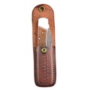 5" Wood Handle Pocket Knife w Brown Leather Case - W04