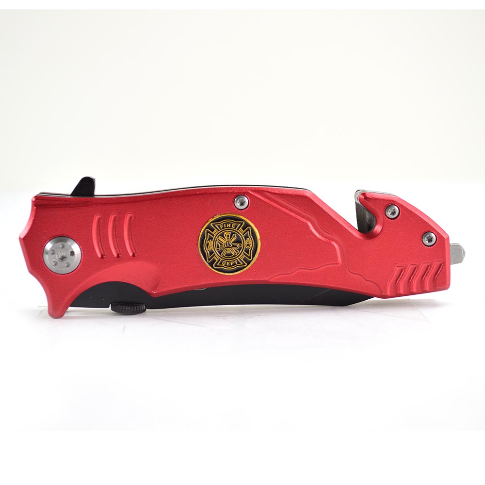 4.5" Fire Fighter (Red) Metal Handle Rescue Knife - W02
