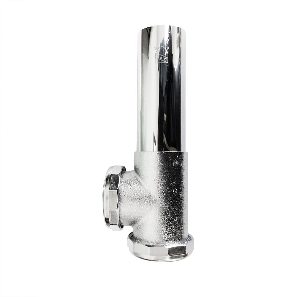 655-T 1-1/2" Chrome Plated Brass Tubular End Outlet Tee With Baffle - 20 Gauge - W02