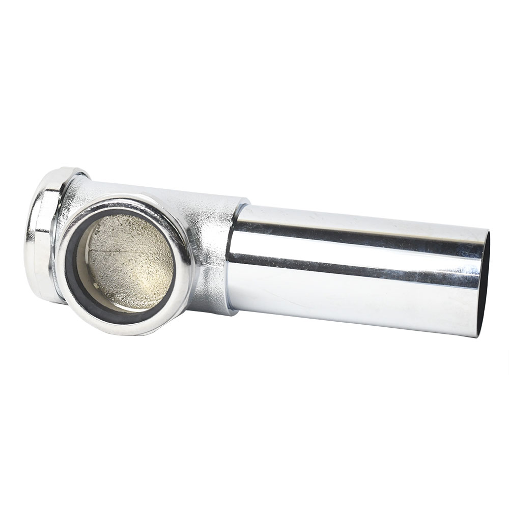 655-T 1-1/2" Chrome Plated Brass Tubular End Outlet Tee With Baffle - 20 Gauge - W03
