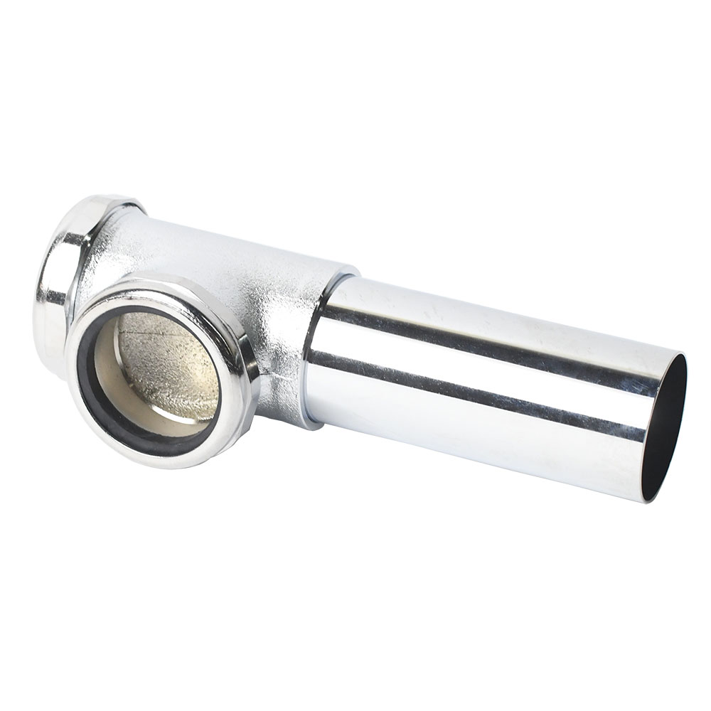 655-T 1-1/2" Chrome Plated Brass Tubular End Outlet Tee With Baffle - 20 Gauge - W04