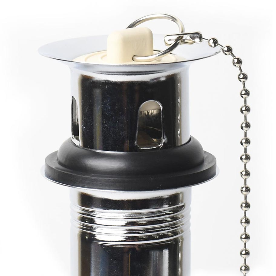 681-T 1-1/4" x 8" Chrome Plated Brass Two Piece Pop-Up Plug - Includes Chain and Stopper - W02