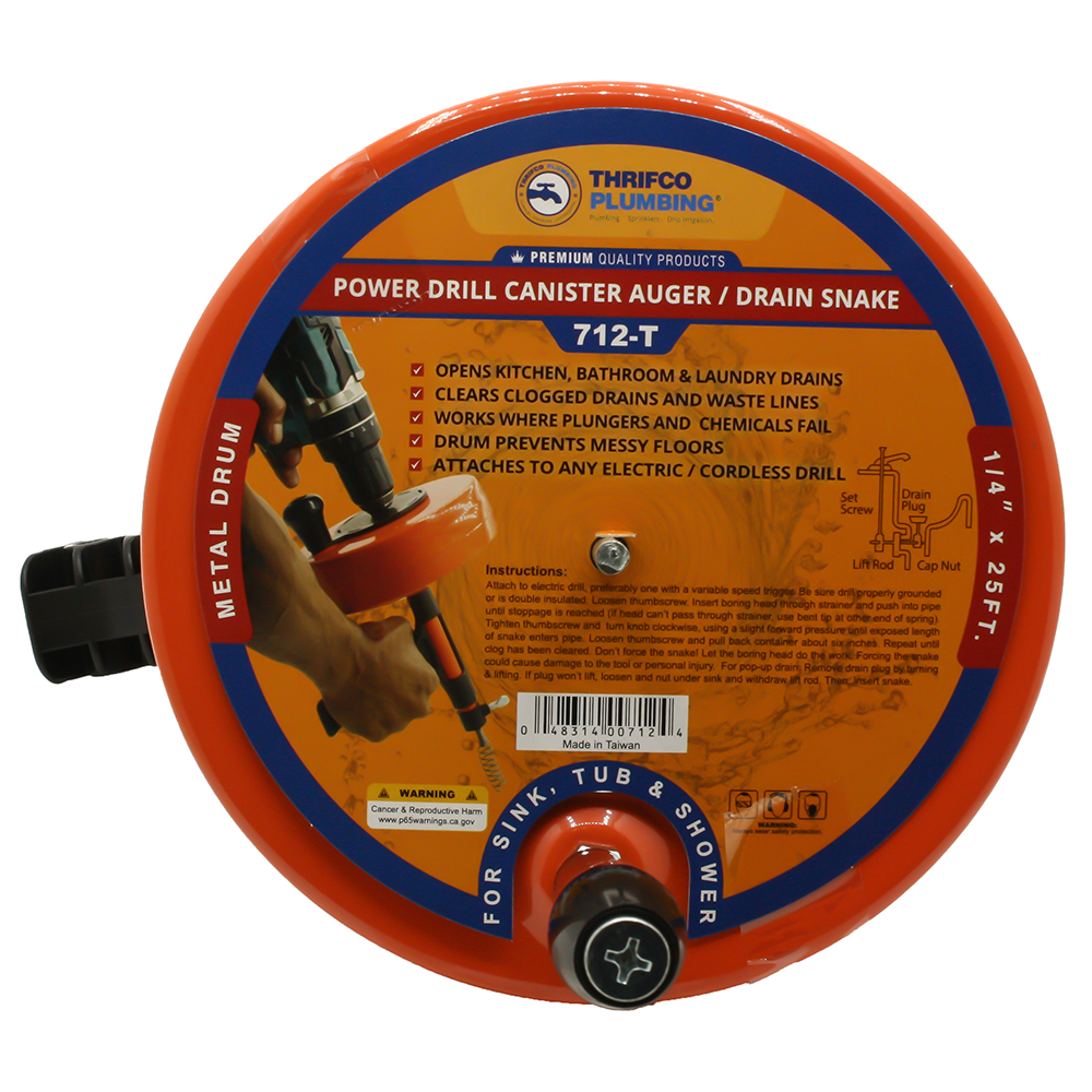 712-T 1/4" X 25ft Power Drill Canister Auger / Drain Snake (Steel Drum) - W05