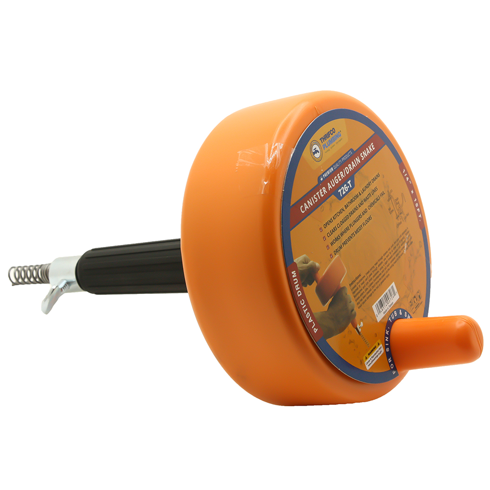 726-T 1/4" X 15ft Canister Auger / Drain Snake (Plastic Drum) - W02