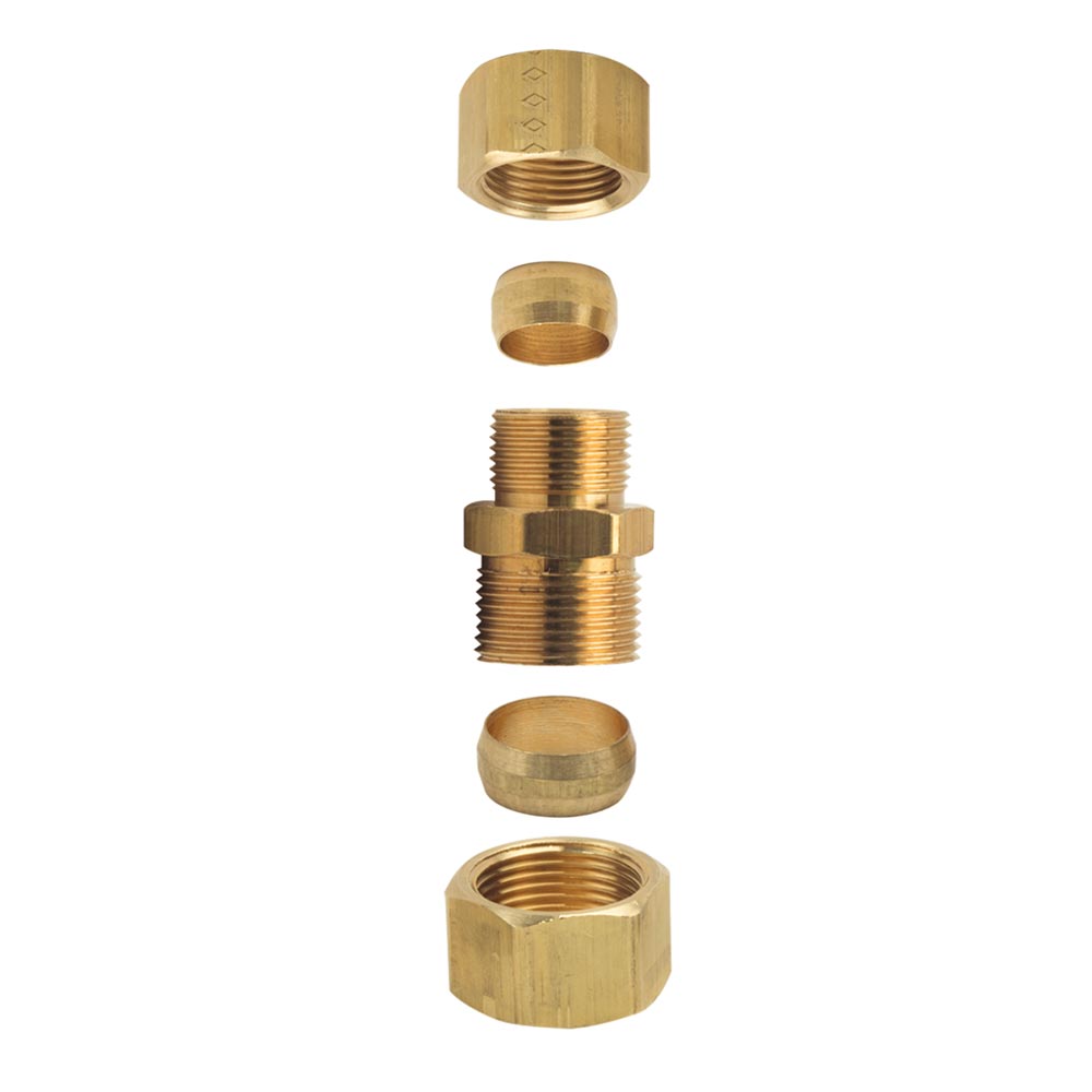 1066-T 62R 5/8"Comp x 1/2" Comp Lead-Free Brass Reducer Coupling - W03