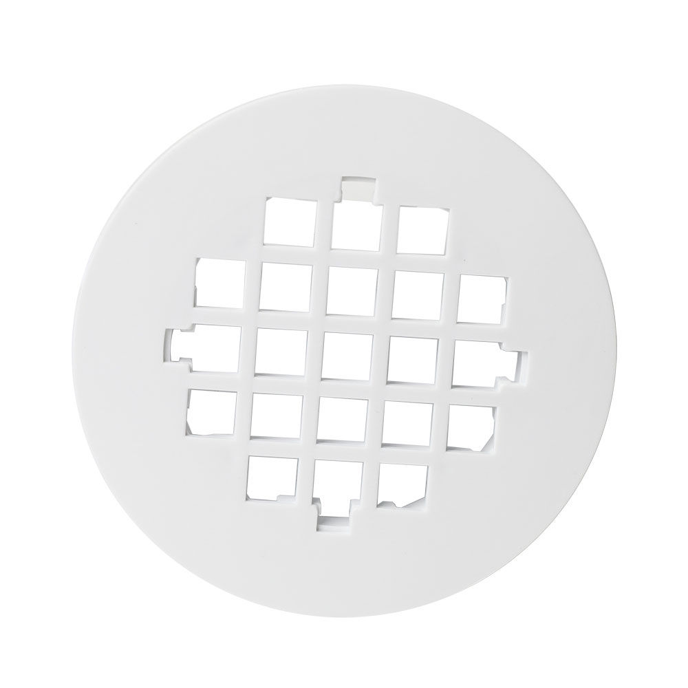 1249-T 4-1/2" White Plastic Strainer - Shower Drain Square Grid - W02