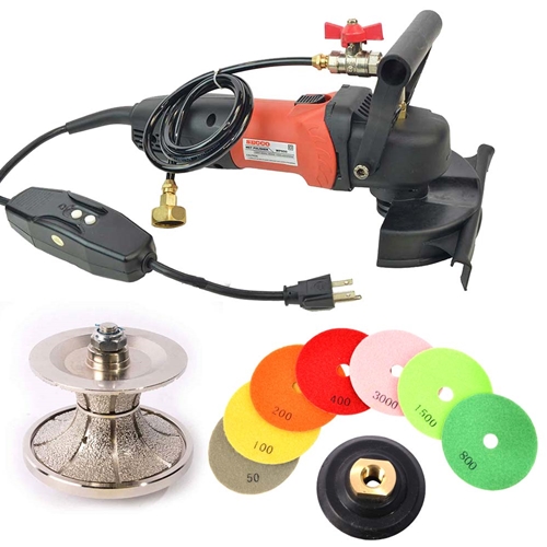 WP800 4" Var Speed Polisher, 2" Full Bullnose Diamond Profile Wheel and 8 pc 4" Diamond Polishing Pad Set