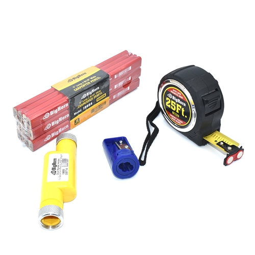 Carpenter Tools Kit - 25ft Tape Measure, Carpenter Pencil, Sharpener, Pencil/Crayon Holder