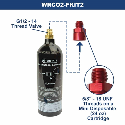 20 oz CO2 Paintball Tank (G1/2-14) with 5/8"-18 UNF Thread Outlet Fitting