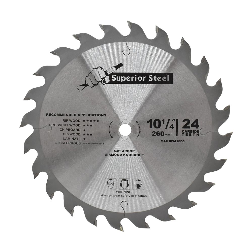 10 1/4" x 24 Teeth  x 0.10" kerf x 5/8" Arbor with Diamond Knock Out -  Carbide Tipped Saw Blade
