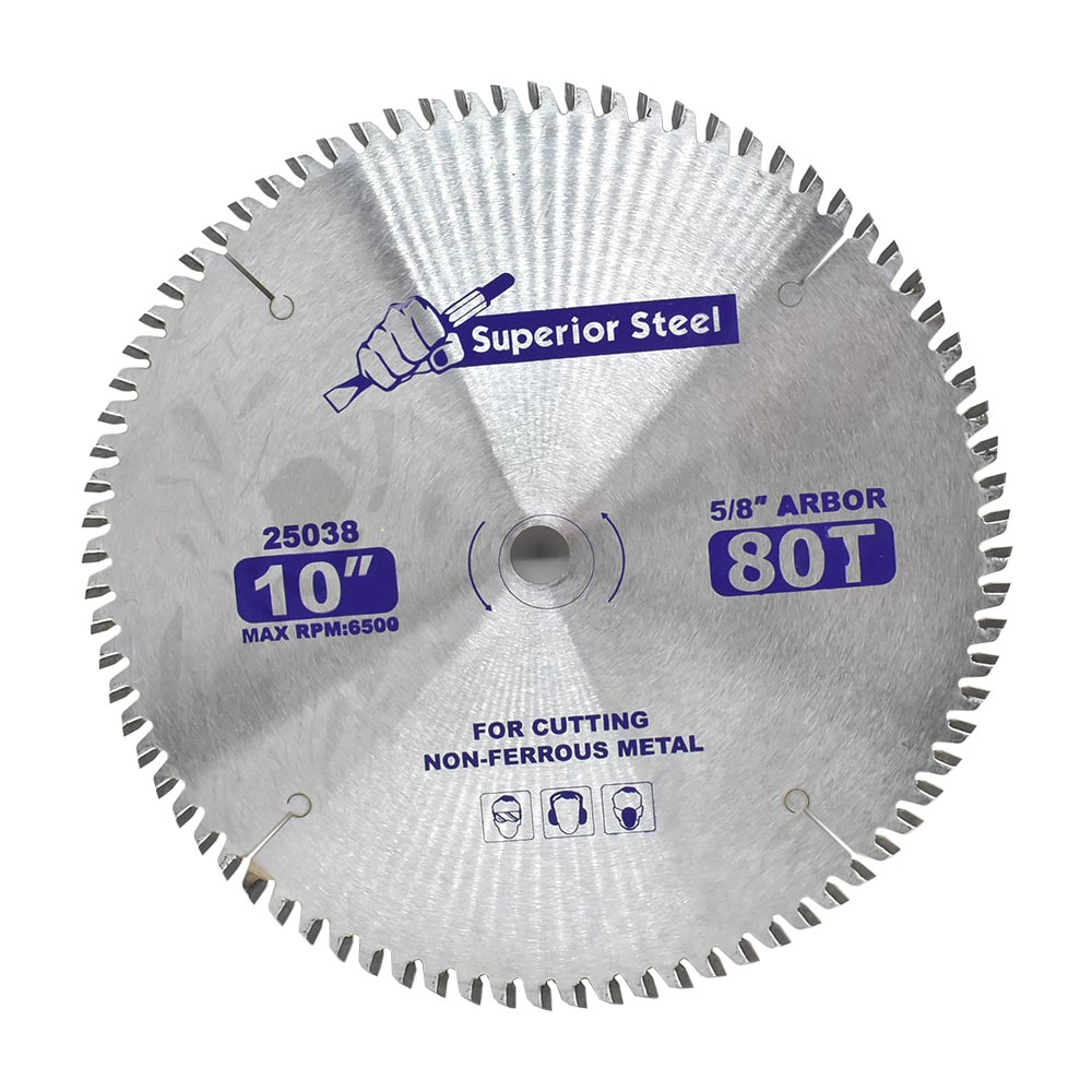 10" Dia, TCT 80 Teeth, 5/8" Arbor, Kerf 0.11", Plate Thickness 0.078", Teeth Thickness 0.078" 6500RPM Non-Ferrous Metal Cutting Saw Blade