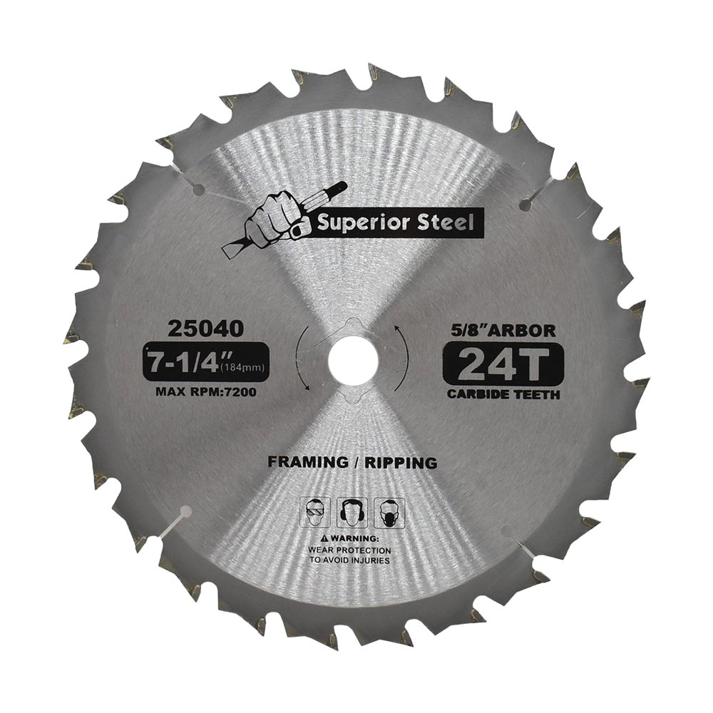 7" Dia, TCT 24 Teeth, 5/8" Arbor Woodworking Saw Blade with Diamond Knockout for Skil Saw - 75724W Irwin 14030 / 24030 / Freud D0724A / Dewalt DW3578B3