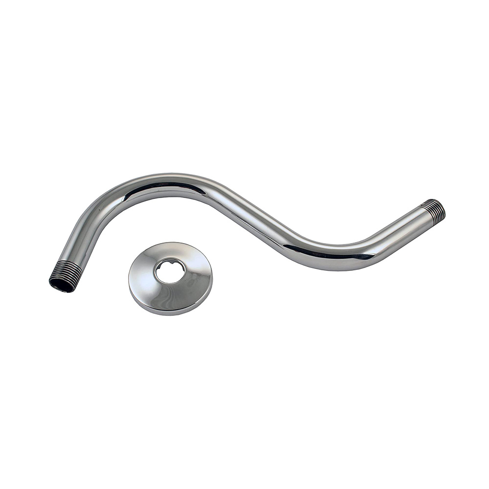 1213-T 8" S-Shape Shower Arm with Flange - Chrome