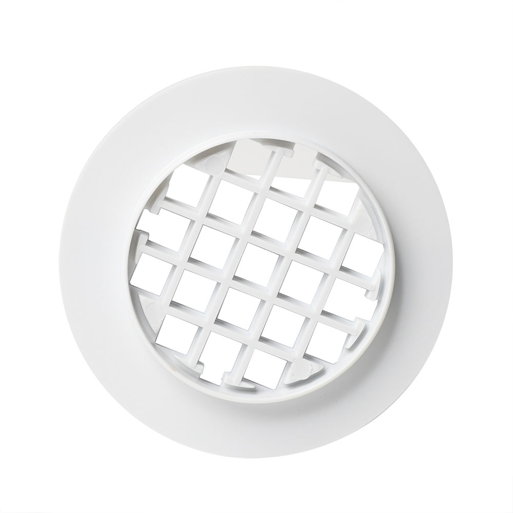 1249-T 4-1/4" White Plastic Strainer - Shower Drain Square Grid