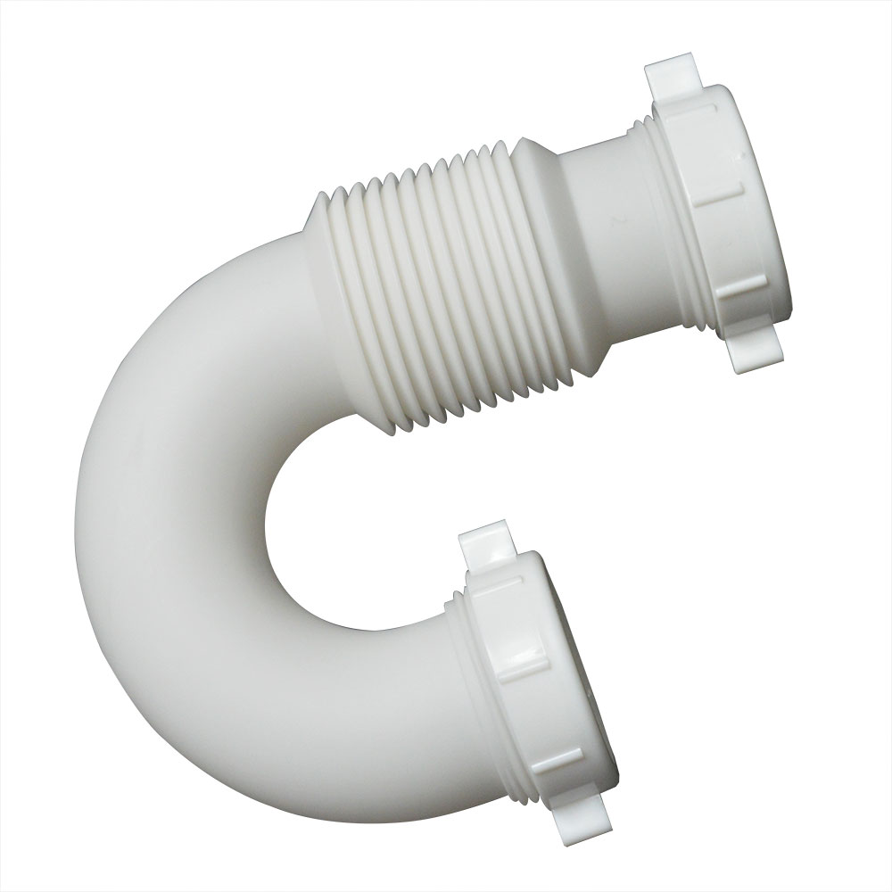 1652-T 1-1/2" Plastic Tubular Flexible Slip Joint J-Bend w/Nut & Washer (Form-Fit Style)