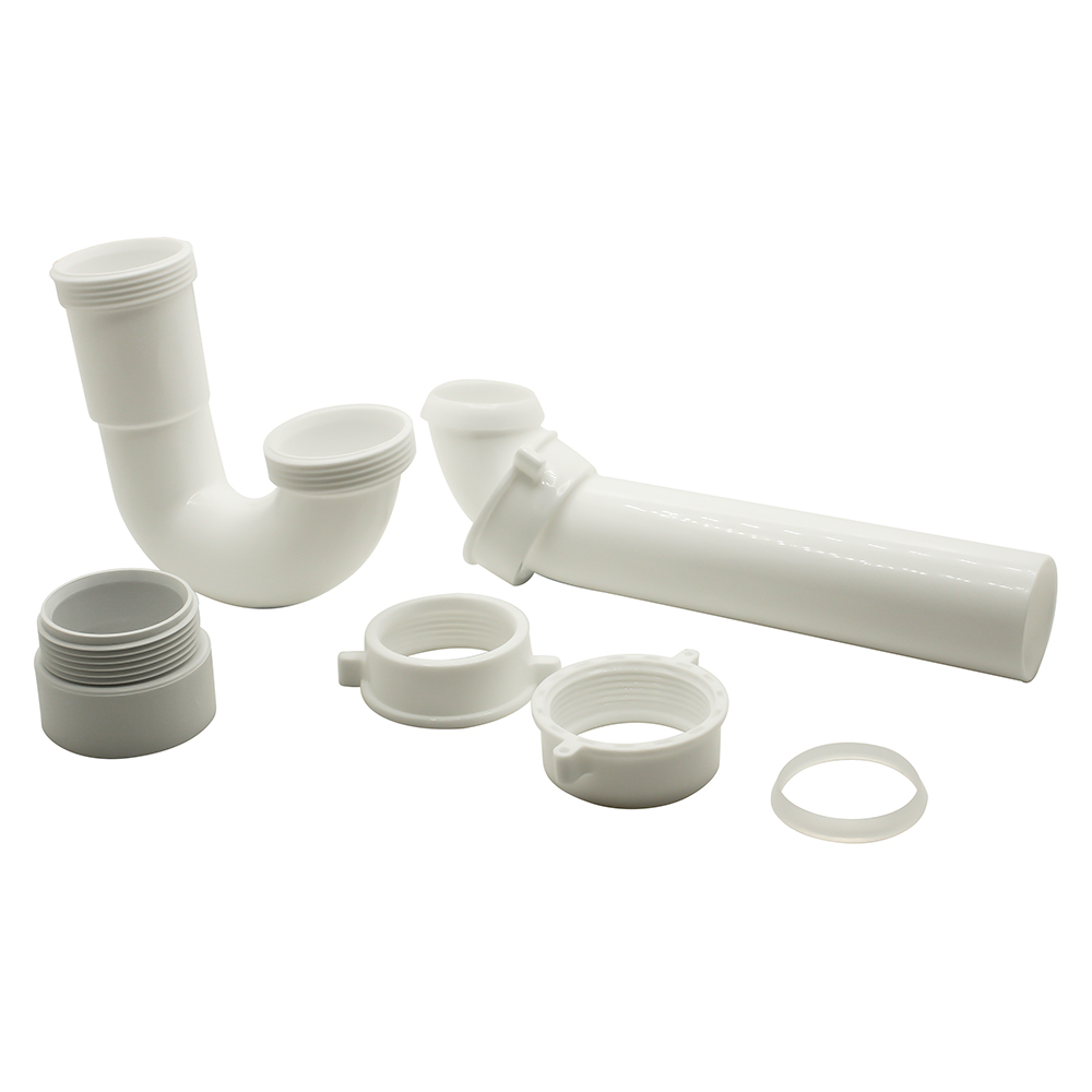 1675-T 1-1/2" PVC P-TRAP with Male Trap Adapter with (2) 1-1/2" Slip Joint Washers (2) 1-1/2" x 1-1/4" Reducer Washers - Plastic Bag with Header Card