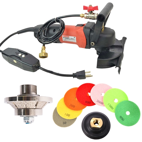  WP800 4" Var Speed Polisher, 45 deg 3/8" Diamond Profile Wheel and 8 pc 4" Diamond Polishing Pad Set 