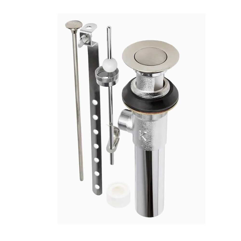 2290-T Lavatory Sink Pop-Up Drain With Lift Rod Assembly and Overflow - 1-1/4" x 4" Tailpiece - Satin Nickel
