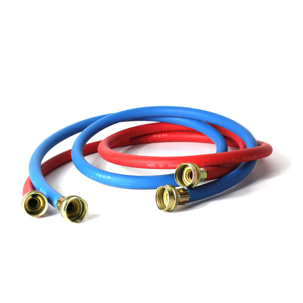 2745-T 5ft Washing Machine Reinforced Rubber Hose Set  Hot (Red) / Cold (Blue) with 3/4 Inch GHT Connectors on Both Ends