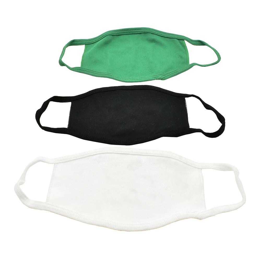 ASSORTED REUSABLE FACE MASKS (WHITE, BLACK, GREEN) 3/PACK