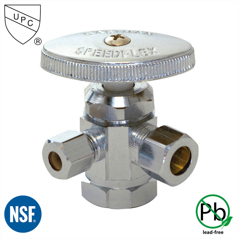 5594-T 1/2" FIP x 1/2" Slip Joint x 1/4" Comp Multi-Turn Angle Stop Valve (4401194 & 1194-T)
