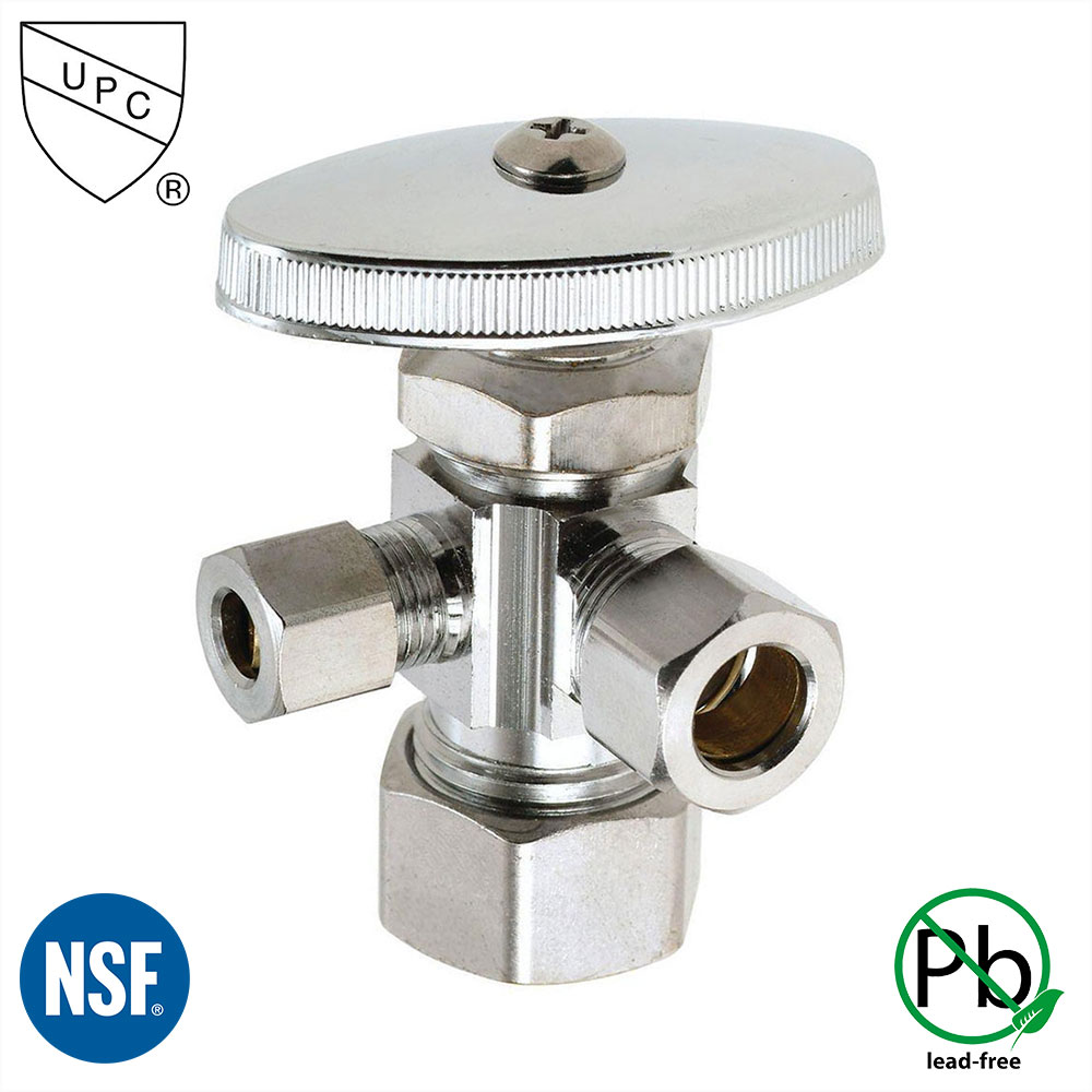 5596-T 5/8" Comp. x 3/8" Comp x 1/4" Comp Multi-Turn Angle Stop Valve  (4401196 & 1196-T)