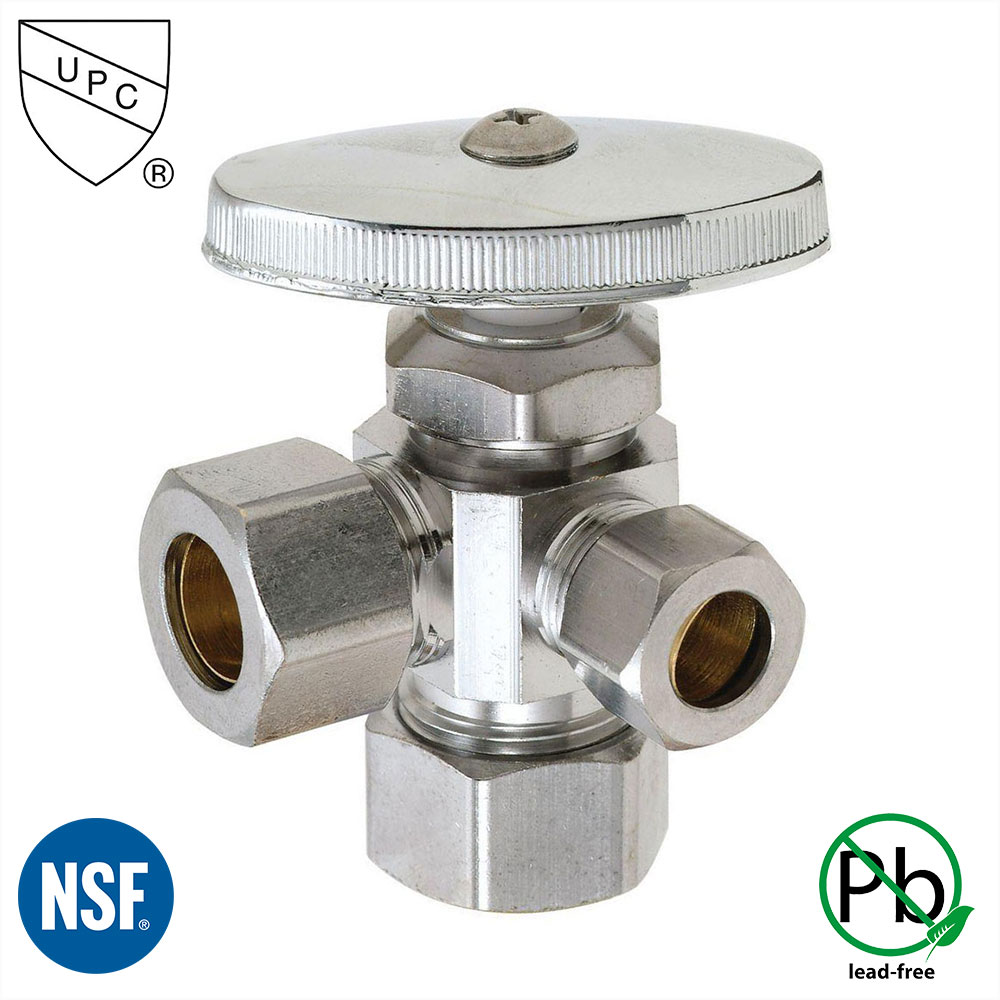 5601-T 5/8" Comp x 1/2" Slip Joint x 3/8" Comp Multi-Turn Angle Stop Valve(4401201 & 1201-T)