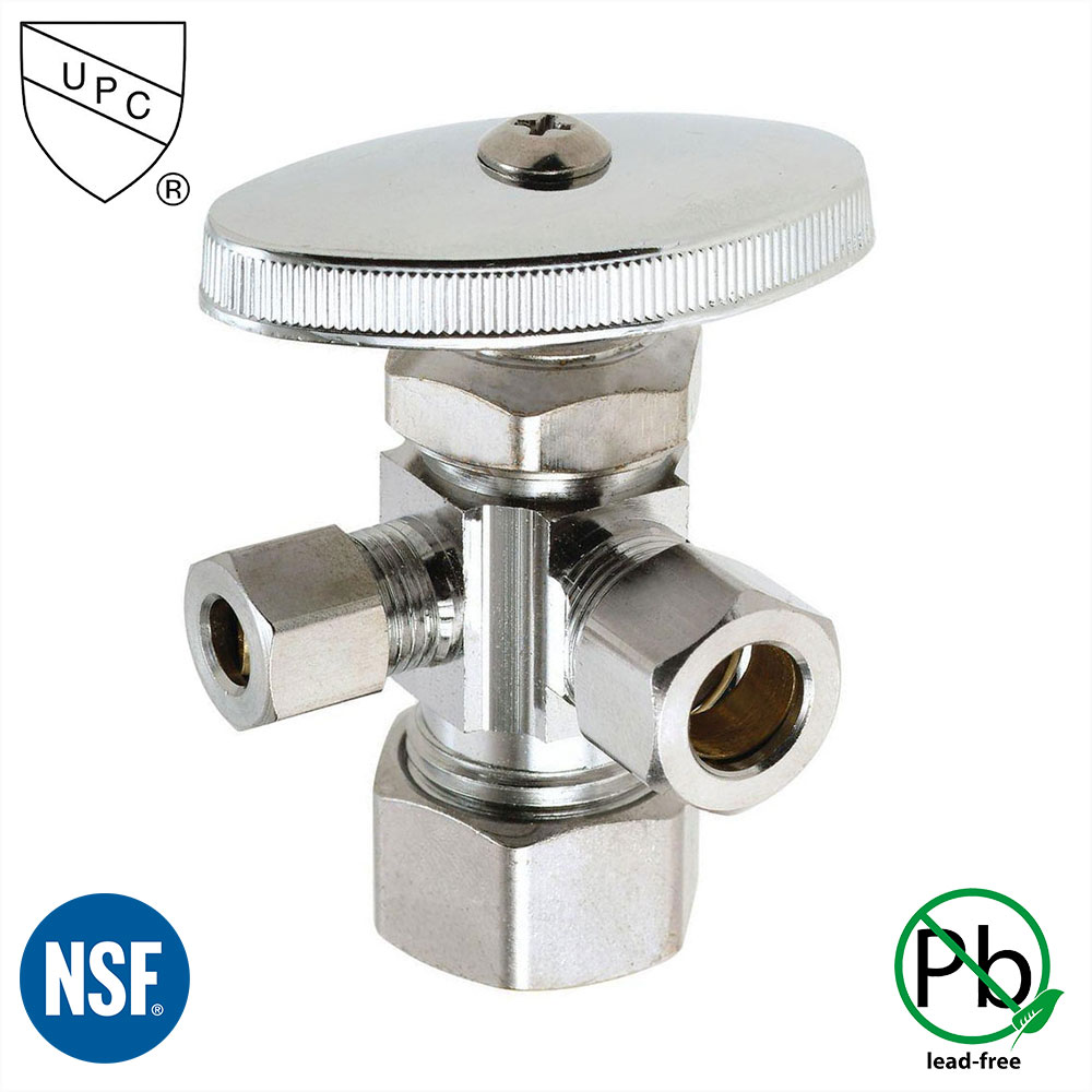 5604-T 5/8" Comp. x 1/2" Comp. x 1/4" Comp. Multi-Turn Dual Outlet Angle Stop Valve (4401204)