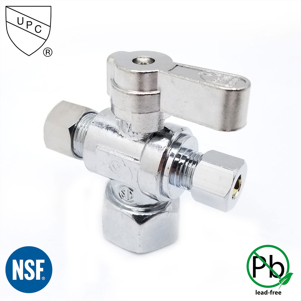 6478-T 1/2" FIP x 3/8" Comp x 1/4" Comp Quater-Turn Angle Stop Valve (4402478)